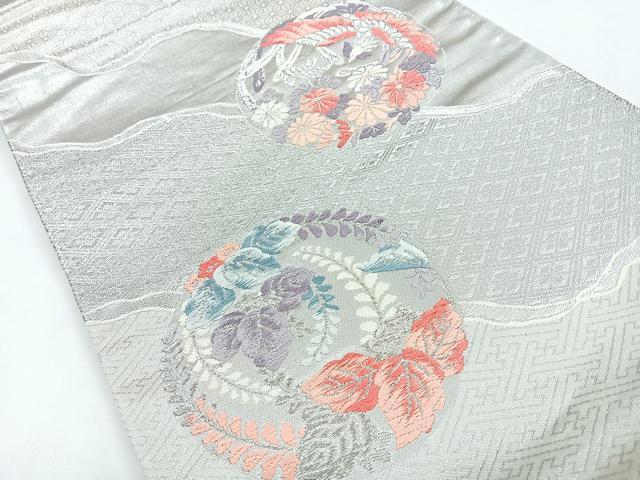 平和屋着物◎六通柄袋帯 唐織 鳳凰花文 銀糸 正絹 逸品 CABB1128nb