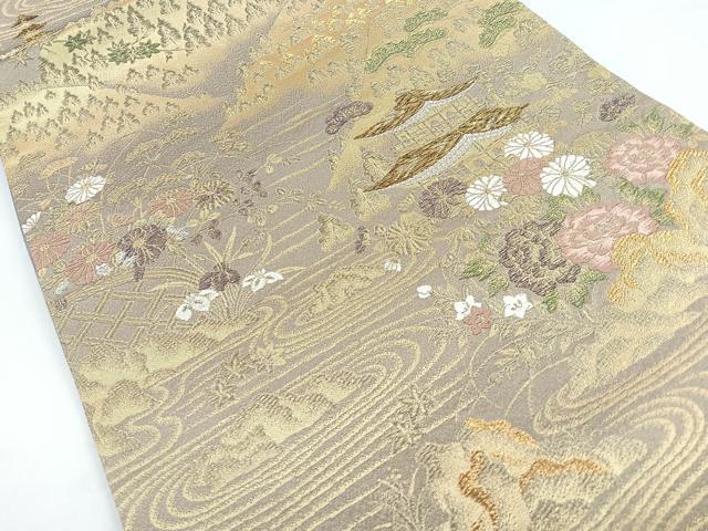 平和屋着物◎六通柄袋帯 唐織 風景花文 金銀糸 正絹 逸品 CABB1130nb