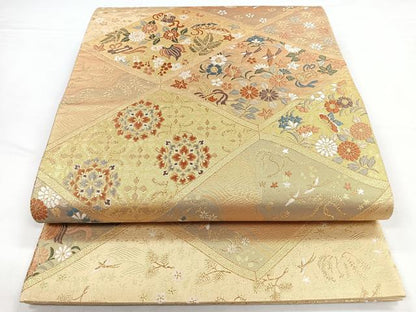平和屋着物◎六通柄袋帯　唐織　花鳥文　金糸　正絹　逸品　CABB1147nb