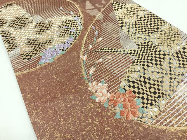 平和屋着物◎六通柄袋帯　飛鶴花文　金糸　正絹　逸品　CABB1148nb