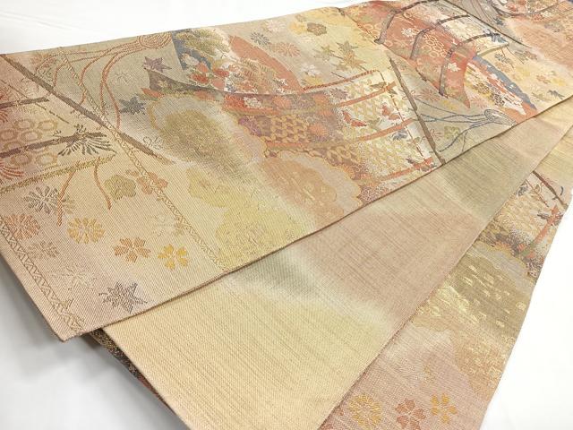 平和屋着物◎佐賀錦　六通柄袋帯　几帳花文　金糸　正絹　逸品　CABB1152nb