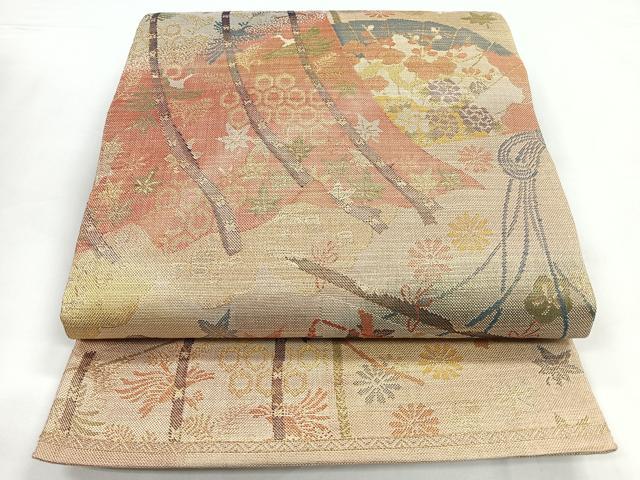 平和屋着物◎佐賀錦　六通柄袋帯　几帳花文　金糸　正絹　逸品　CABB1152nb