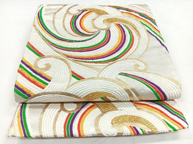 平和屋着物◎六通柄袋帯 立波文 金銀糸 正絹 逸品 CABB1172nb