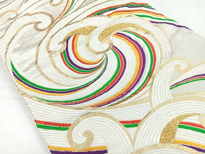 平和屋着物◎六通柄袋帯 立波文 金銀糸 正絹 逸品 CABB1172nb