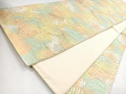平和屋着物◎六通柄袋帯 草花文 銀糸 正絹 逸品 CABB1175nb