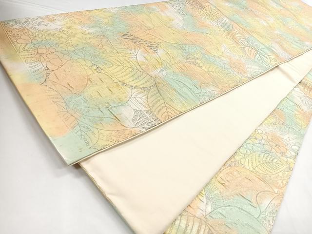 平和屋着物◎六通柄袋帯 草花文 銀糸 正絹 逸品 CABB1175nb