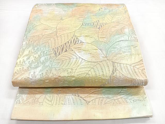 平和屋着物◎六通柄袋帯 草花文 銀糸 正絹 逸品 CABB1175nb