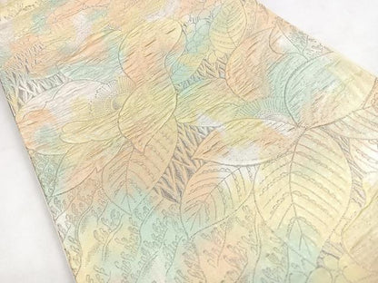 平和屋着物◎六通柄袋帯 草花文 銀糸 正絹 逸品 CABB1175nb