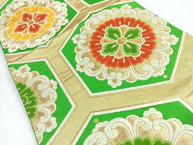 平和屋着物◎六通柄袋帯　唐織　亀甲花文　金糸　正絹　逸品　CABB1180nb