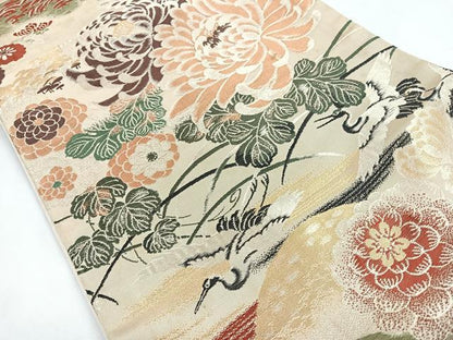 平和屋着物◎アンティーク 大正ロマン 六通柄袋帯 乱菊 飛鶴花文 正絹 逸品 CABB1184nb