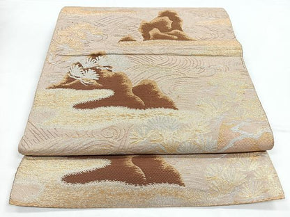 平和屋着物◎六通柄袋帯　流水枝松文　金銀糸　正絹　逸品　CABB1185nb
