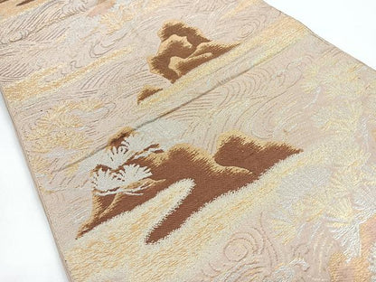 平和屋着物◎六通柄袋帯　流水枝松文　金銀糸　正絹　逸品　CABB1185nb