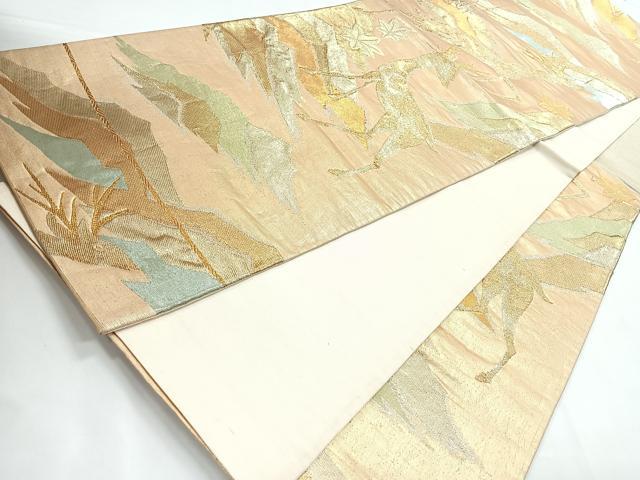 平和屋着物◎六通柄袋帯　鹿　楓　金銀糸　正絹　逸品　CABB1186nb