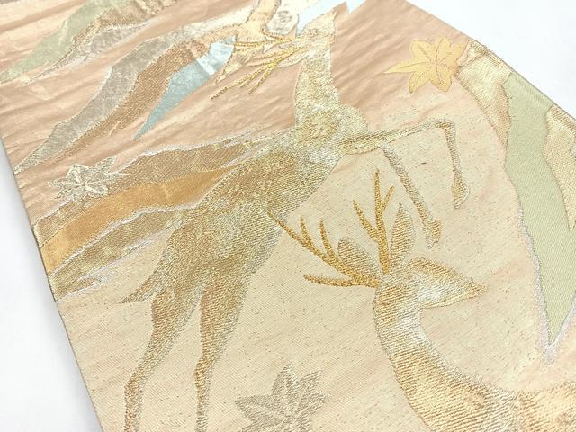 平和屋着物◎六通柄袋帯　鹿　楓　金銀糸　正絹　逸品　CABB1186nb