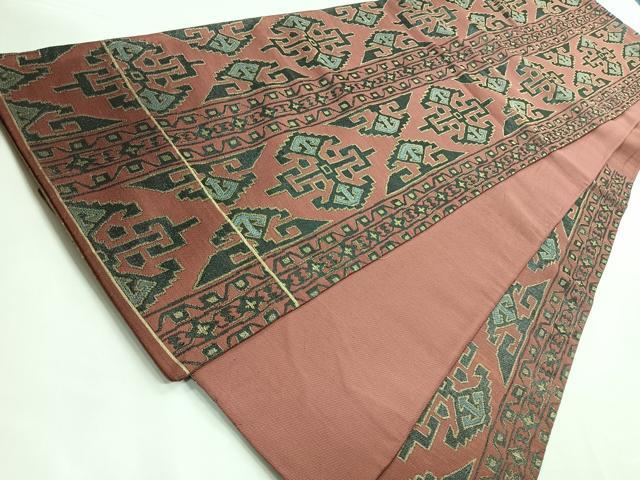 平和屋着物◎六通柄袋帯 唐織 幾何学文 金糸 正絹 逸品 CABB1189nb