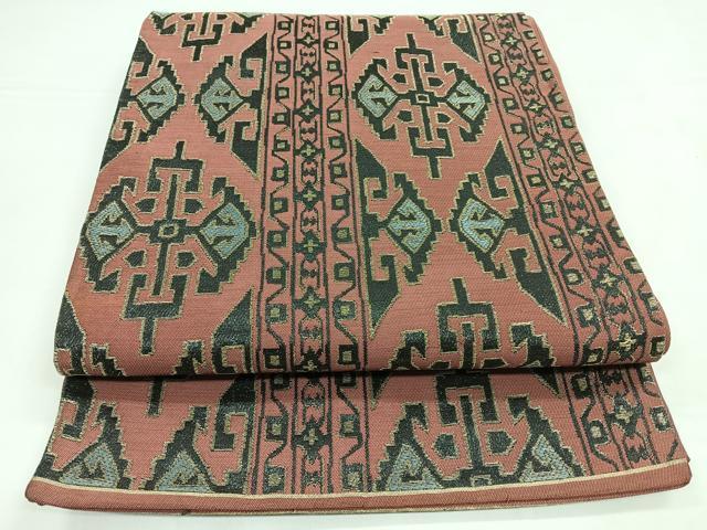 平和屋着物◎六通柄袋帯 唐織 幾何学文 金糸 正絹 逸品 CABB1189nb
