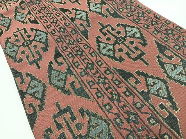 平和屋着物◎六通柄袋帯 唐織 幾何学文 金糸 正絹 逸品 CABB1189nb