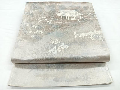 平和屋着物◎六通柄袋帯　風景文　銀糸　正絹　逸品　CABB1198nb