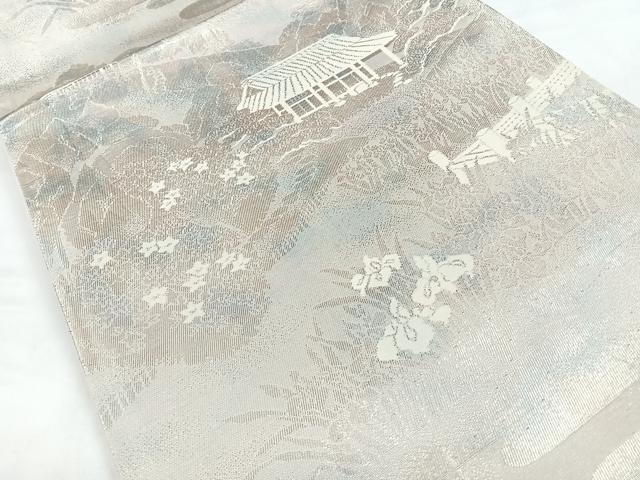 平和屋着物◎六通柄袋帯　風景文　銀糸　正絹　逸品　CABB1198nb
