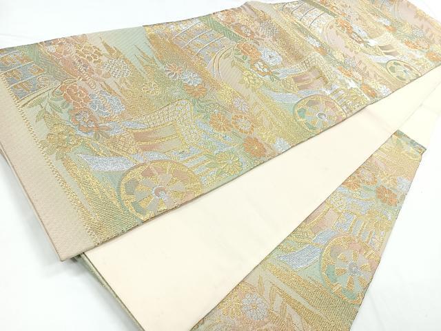平和屋着物◎六通柄袋帯　御所車花文　金銀糸　正絹　逸品　CABB1200nb