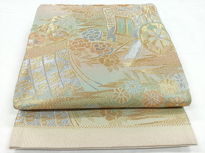 平和屋着物◎六通柄袋帯　御所車花文　金銀糸　正絹　逸品　CABB1200nb