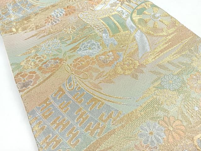 平和屋着物◎六通柄袋帯　御所車花文　金銀糸　正絹　逸品　CABB1200nb