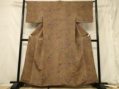 平和屋着物■上質な小紋　草花文　鬼しぼ縮緬　正絹　逸品　CABB1258in
