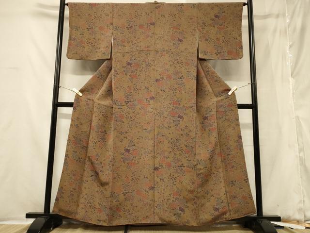 平和屋着物■上質な小紋　草花文　鬼しぼ縮緬　正絹　逸品　CABB1258in