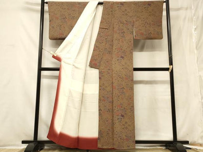 平和屋着物■上質な小紋　草花文　鬼しぼ縮緬　正絹　逸品　CABB1258in