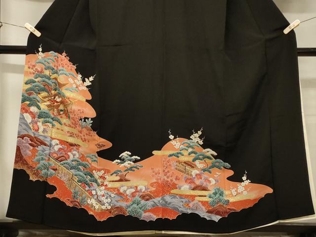 平和屋着物■豪華黒留袖　駒刺繍　人物風景文　金彩　正絹　逸品　CABB1266in