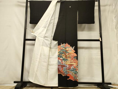 平和屋着物■豪華黒留袖　駒刺繍　人物風景文　金彩　正絹　逸品　CABB1266in