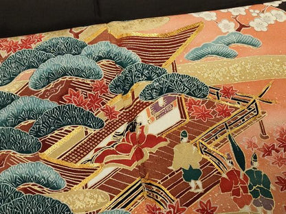 平和屋着物■豪華黒留袖　駒刺繍　人物風景文　金彩　正絹　逸品　CABB1266in