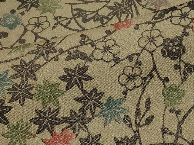 平和屋着物■上質な小紋　型染め　草花文　鬼しぼ縮緬　正絹　逸品　CABB1284in