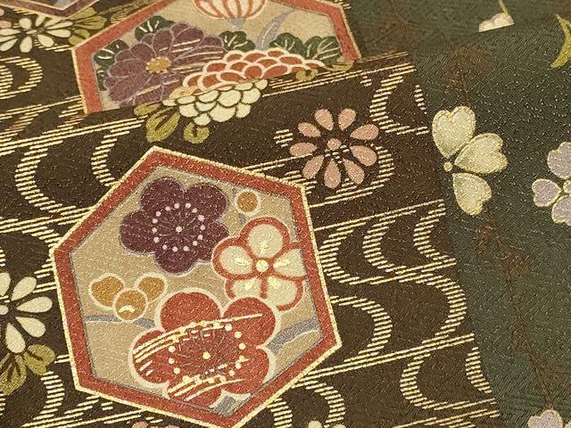 平和屋着物■小紋 流水亀甲花間道 金彩 洗える着物 CABB1296in