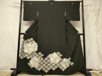 平和屋着物■豪華黒留袖 刺繍 松葉青海波 松竹梅 金銀彩 正絹 逸品 CABB1312in