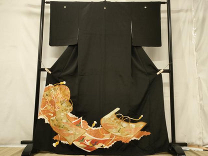 平和屋着物■豪華黒留袖 駒刺繍 鼓絵巻花文 金彩 正絹 逸品 CABB1313in