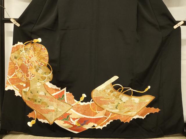 平和屋着物■豪華黒留袖 駒刺繍 鼓絵巻花文 金彩 正絹 逸品 CABB1313in