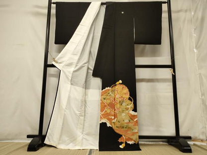 平和屋着物■豪華黒留袖 駒刺繍 鼓絵巻花文 金彩 正絹 逸品 CABB1313in