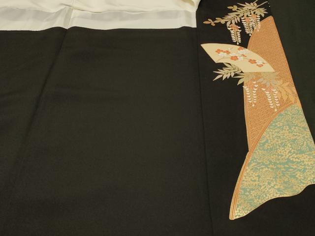 平和屋着物□豪華黒留袖 駒刺繍 流水地紙花文 藤花房
