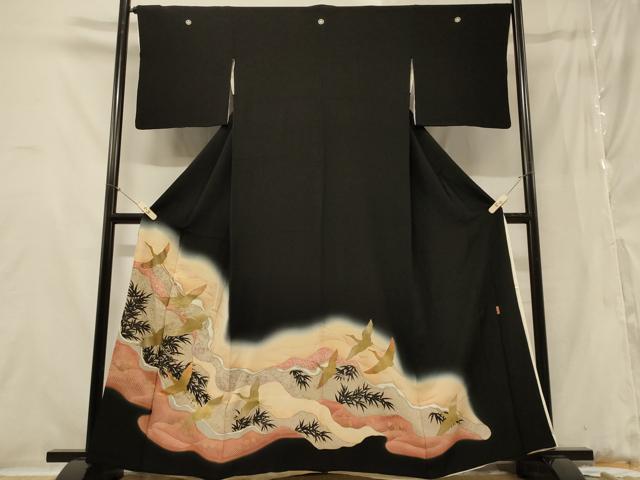 平和屋着物■豪華黒留袖　駒刺繍　万寿染　飛鶴文　暈し染め　金彩　正絹　逸品　CABB1315in