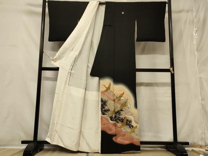 平和屋着物■豪華黒留袖　駒刺繍　万寿染　飛鶴文　暈し染め　金彩　正絹　逸品　CABB1315in