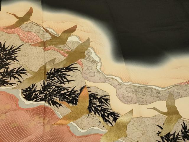 平和屋着物■豪華黒留袖　駒刺繍　万寿染　飛鶴文　暈し染め　金彩　正絹　逸品　CABB1315in