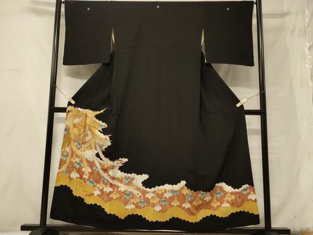 平和屋着物■豪華黒留袖 刺繍 鳳凰桐唐草文 金彩 正絹 逸品 CABB1362in
