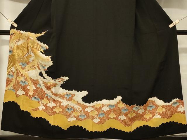 平和屋着物■豪華黒留袖 刺繍 鳳凰桐唐草文 金彩 正絹 逸品 CABB1362in