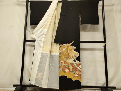 平和屋着物■豪華黒留袖 刺繍 鳳凰桐唐草文 金彩 正絹 逸品 CABB1362in