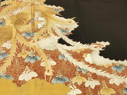 平和屋着物■豪華黒留袖 刺繍 鳳凰桐唐草文 金彩 正絹 逸品 CABB1362in