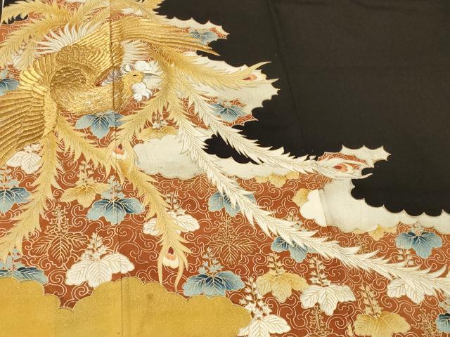 平和屋着物■豪華黒留袖 刺繍 鳳凰桐唐草文 金彩 正絹 逸品 CABB1362in