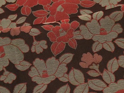 平和屋着物■道行コート　草花文　黒地　ロング丈　正絹　逸品　CABB1486in