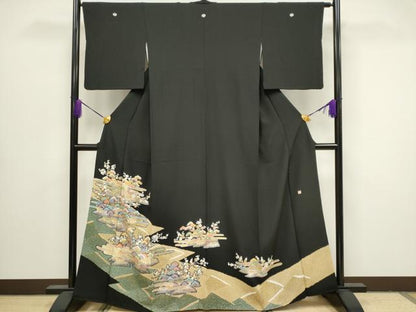 平和屋着物■豪華黒留袖　作家物　駒刺繍　エ霞風景枝花文　金彩　正絹　逸品　CABB1610ou