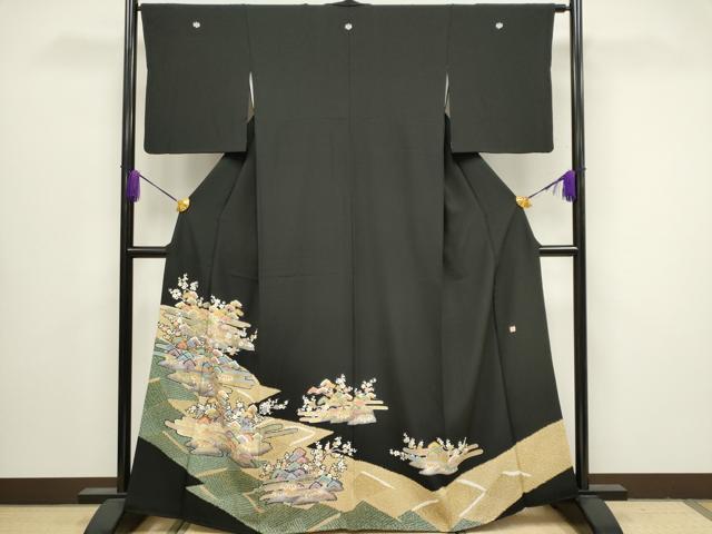 平和屋着物■豪華黒留袖　作家物　駒刺繍　エ霞風景枝花文　金彩　正絹　逸品　CABB1610ou